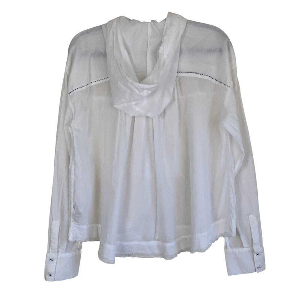 FREE PEOPLE Sz M White Breezy Button Down Shirt Hooded Blouse Raw Trims Cotton - Picture 5 of 16